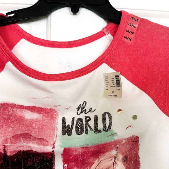 NWT Girls Justice Short Sleeve Top - The World is Yours to Explore - Picture 5 of 6